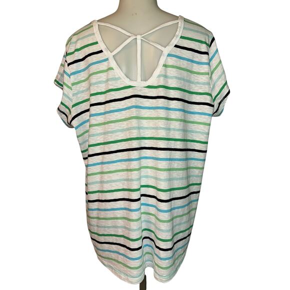 T By Talbots Tee Women’s Plus Size X Supersoft Jersey Open Back Multi Stripe - Picture 3 of 10